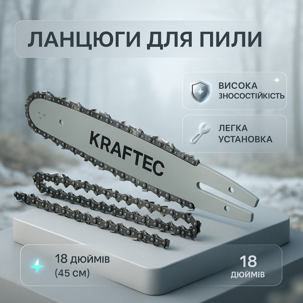 creative_1789129898_349.png Комплект шина 45 см + 2 ланцюги 18 дюймів 72 ланки для бензопили, із міцної сталі для довговічності та надійності