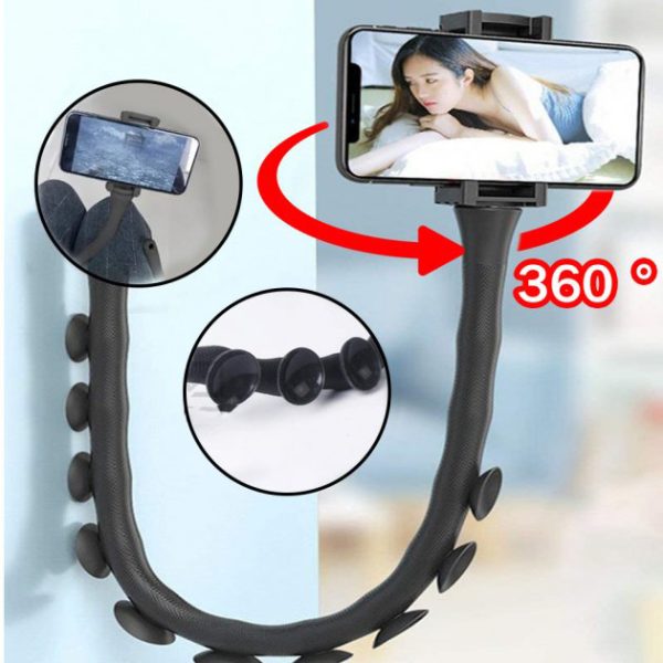 cufvsmkuacfy.jpg Гнучкий тримач для телефону з універсальними присосками Cute Worm Lazy Holder. Колір: чорний