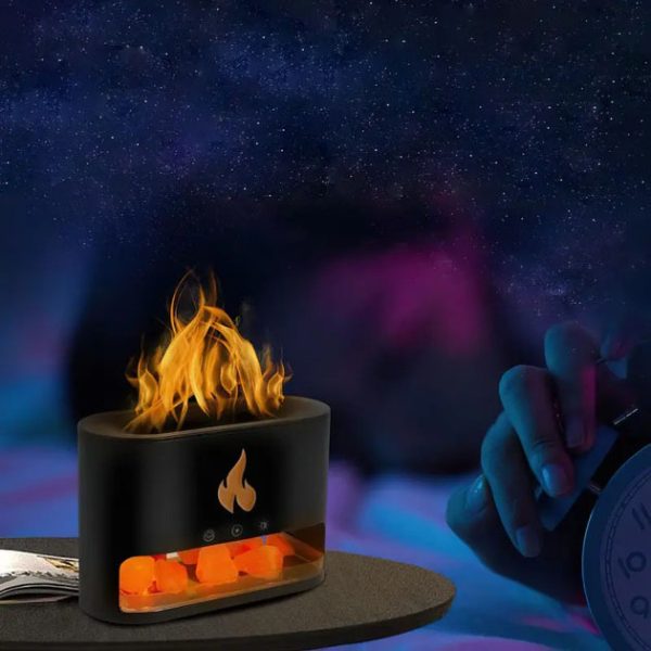 e4cuyapvppyvf.jpg Лампа зволожувач повітря Docsal Flame 3 в 1 з соляним камінням, Портативний зволожувач лампа чорна