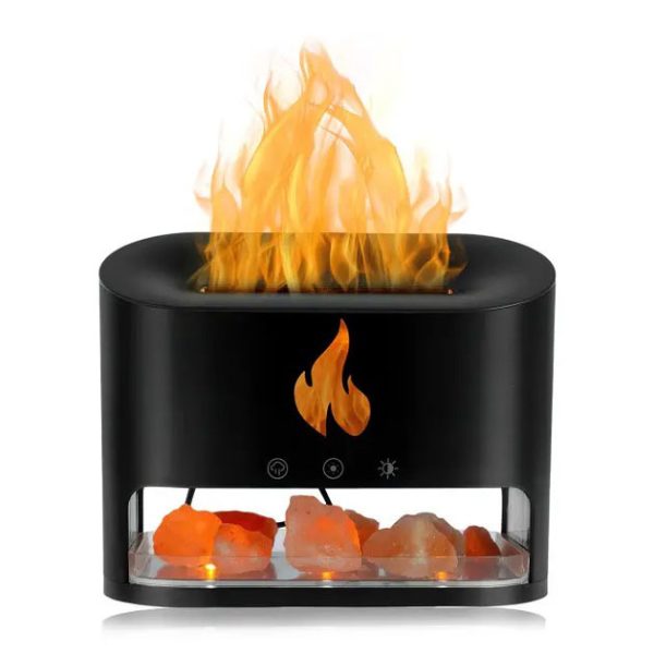 e4cuyvpkyfpkfy.jpg Лампа зволожувач повітря Docsal Flame 3 в 1 з соляним камінням, Портативний зволожувач лампа чорна