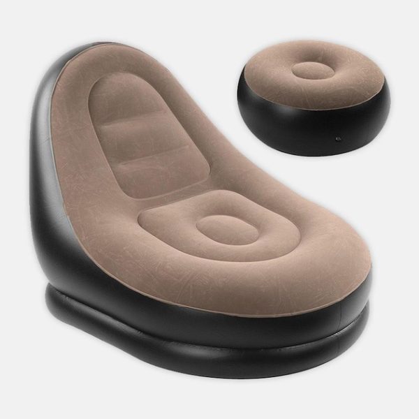 eprkavyrkvrvk.jpg Надувне крісло з пуфом для відпочинку AIR SOFA велюрове Brown