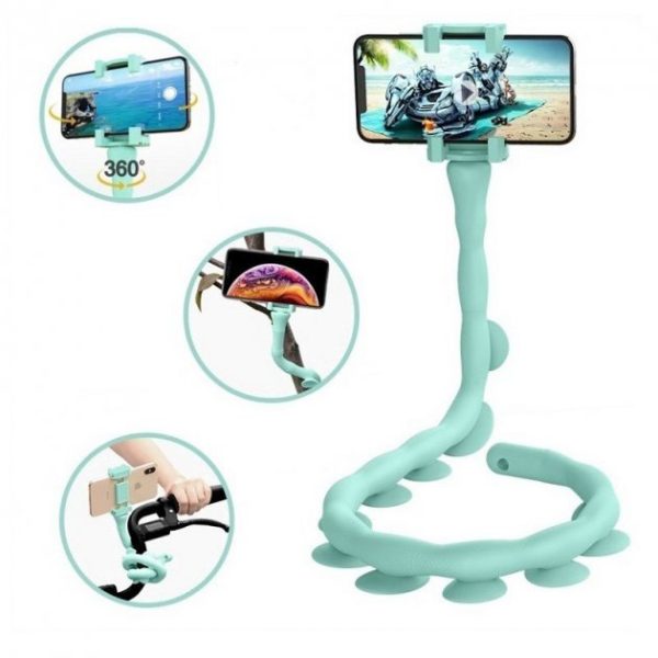 gwefdvwreda.jpg Гнучкий тримач для телефону з універсальними присосками Cute Worm Lazy Holder. Колір: зелений
