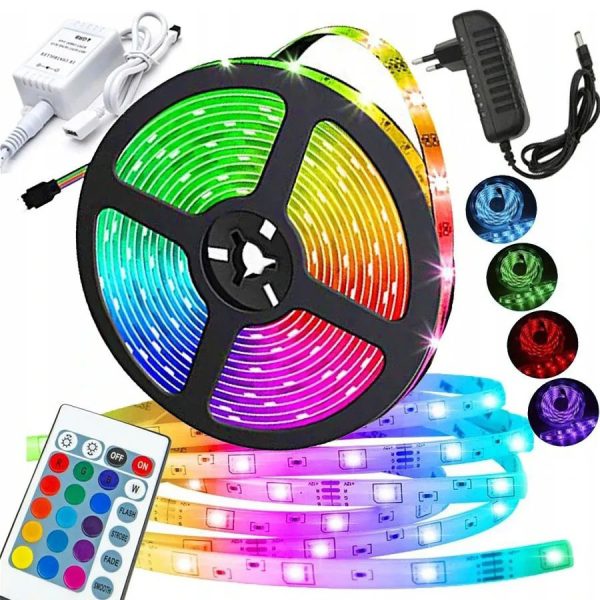 k3jcavk3cufvy.jpg Світлодіодна стрічка SMD 5050 RGB LED 5 м IP65 з пультом та блоком живлення 220v, 5м, Стрічка світлодіодна 5050
