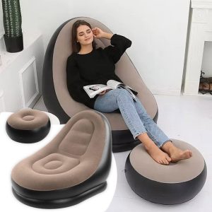 kpakvaryvapa.jpg Надувне крісло з пуфом для відпочинку AIR SOFA велюрове Brown