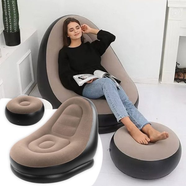 kpakvaryvapa.jpg Надувне крісло з пуфом для відпочинку AIR SOFA велюрове Brown