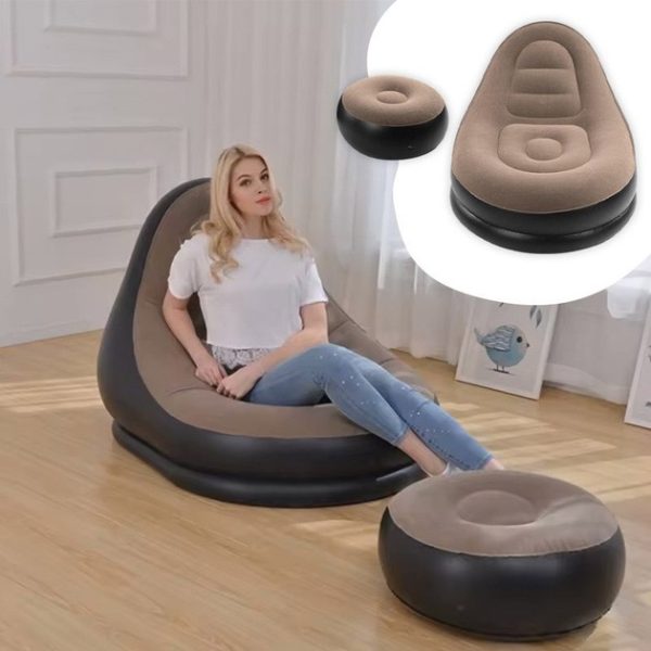 kparavkakp.jpg Надувне крісло з пуфом для відпочинку AIR SOFA велюрове Brown