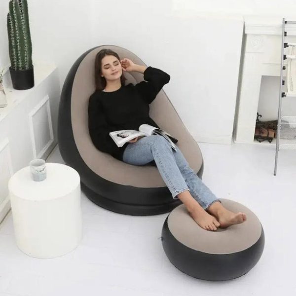 kparrvayrkvav.jpg Надувне крісло з пуфом для відпочинку AIR SOFA велюрове Brown
