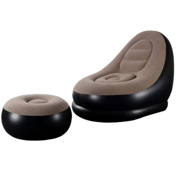 kpavpkyvayrkkr.jpg Надувне крісло з пуфом для відпочинку AIR SOFA велюрове Brown