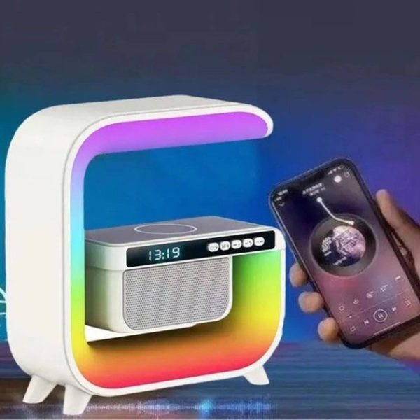 Нічний акумуляторний RGB G3 з бездротовою зарядкою 15W Bluetooth колонка Настільна смарт лампа White