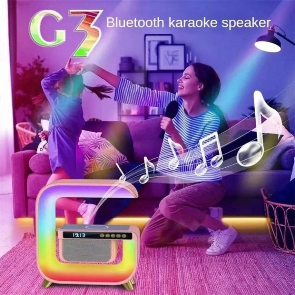 Нічний акумуляторний RGB G3 з бездротовою зарядкою 15W Bluetooth колонка Настільна смарт лампа White