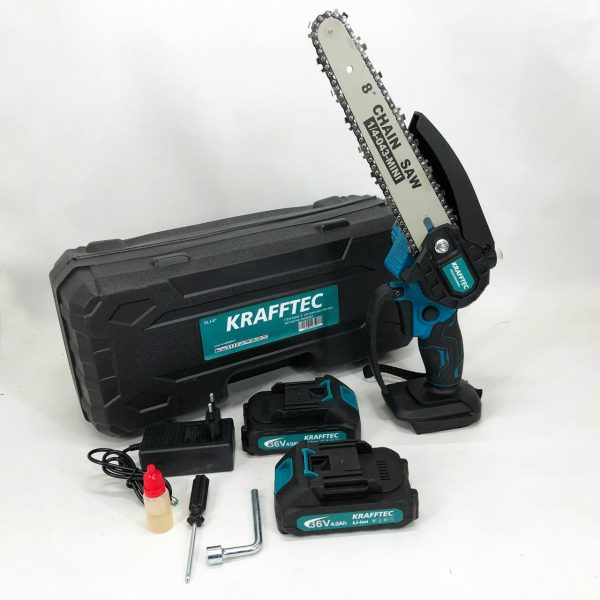 rgfdshrfsgfrdsgreds.jpg Акумуляторна ланцюгова міні пила 20 см у кейсі Krafftec (36V 4 Ач) + 2 акумулятори та індикатором заряду