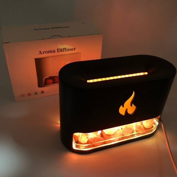 rknuvairvkrvk.jpg Лампа зволожувач повітря Docsal Flame 3 в 1 з соляним камінням, Портативний зволожувач лампа чорна
