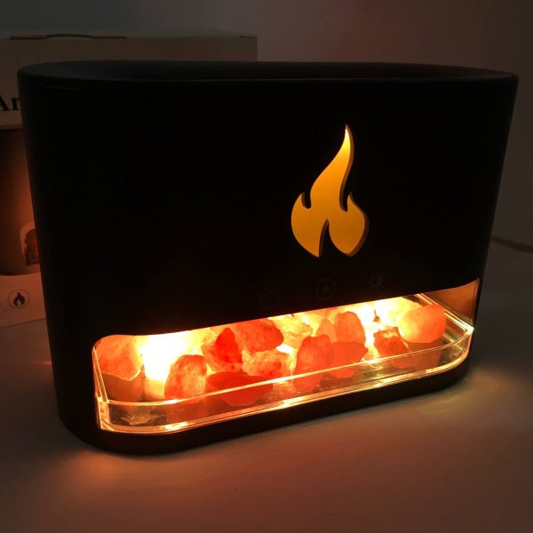 rkpvarvairkviv.jpg Лампа зволожувач повітря Docsal Flame 3 в 1 з соляним камінням, Портативний зволожувач лампа чорна