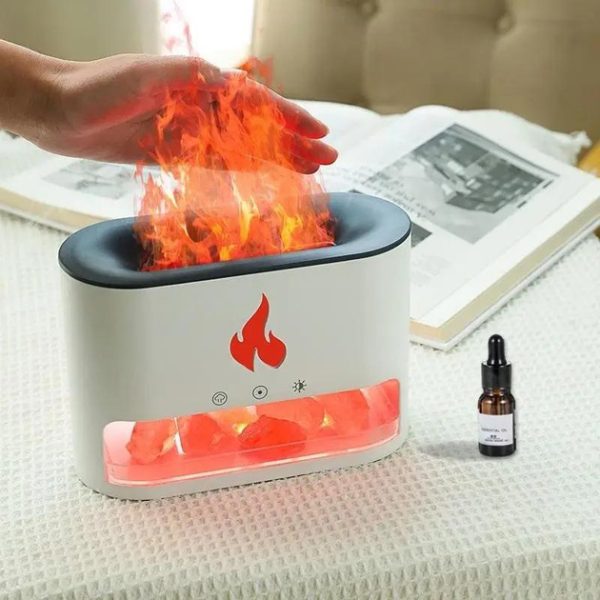 rsgrsdagfae.jpg Лампа зволожувач повітря Docsal Flame 3 в 1 з соляним камінням, Портативний зволожувач лампа біла