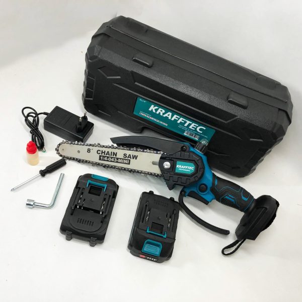 t4egsfdghdfghgrdsgfd.jpg Акумуляторна ланцюгова міні пила 20 см у кейсі Krafftec (36V 4 Ач) + 2 акумулятори та індикатором заряду