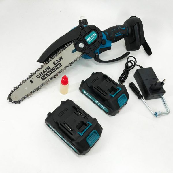 tegsdfhdfrsrhdfsrg.jpg Акумуляторна ланцюгова міні пила 20 см у кейсі Krafftec (36V 4 Ач) + 2 акумулятори та індикатором заряду