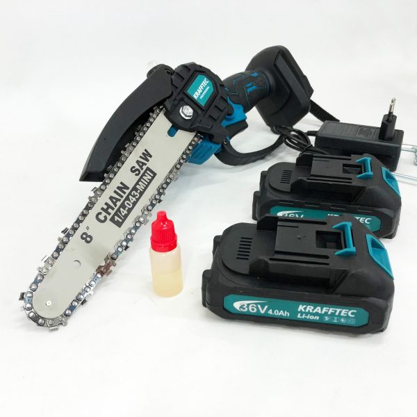 tesgfghdhrttdrshd.jpg Акумуляторна ланцюгова міні пила 20 см у кейсі Krafftec (36V 4 Ач) + 2 акумулятори та індикатором заряду