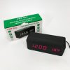 Годинник VST-862 чорне дерево червоне підсвічування, Цифровий настільний годинник квадратний