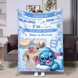 Плед 3D з метрикою Метрика для хлопчика Метрика Маленький Стіч 1 фото 4123_C 17524 80х100 см Плед 3D з метрикою Метрика для хлопчика Метрика Маленький Стіч 1 фото 4123_C 17524 80х100 см