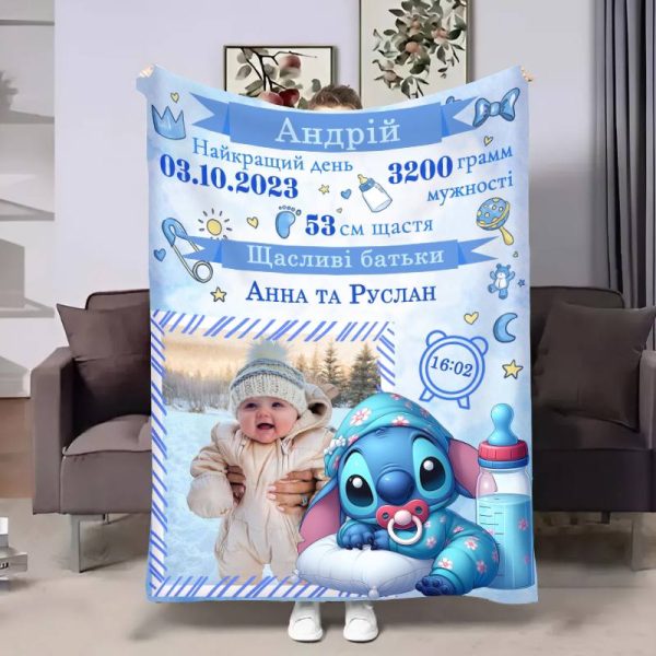 Плед 3D з метрикою Метрика для хлопчика Метрика Маленький Стіч 1 фото 4123_C 17524 80х100 см Плед 3D з метрикою Метрика для хлопчика Метрика Маленький Стіч 1 фото 4123_C 17524 80х100 см