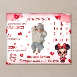 Плед 3D з метрикою Календар для дівчинки 32788 80х100 см Плед 3D з метрикою Календар для дівчинки 32788 80х100 см