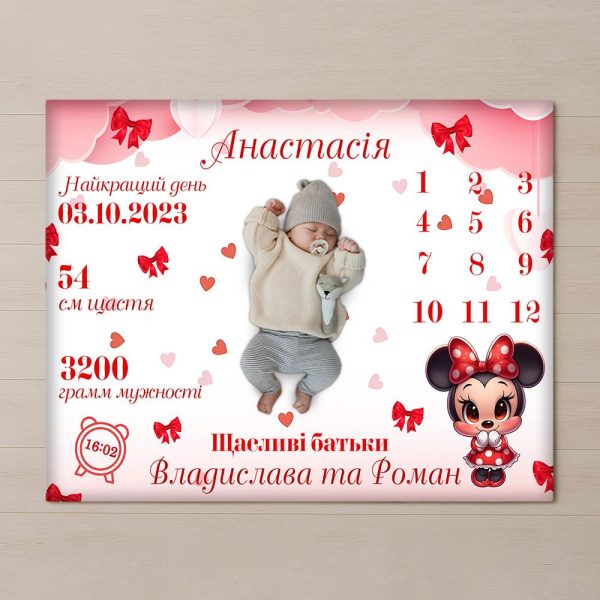 Плед 3D з метрикою Календар для дівчинки 32788 80х100 см