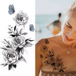 Тимчасовий тату водостійкий 3D великий Метелики з квітами BK-062 17х9 см