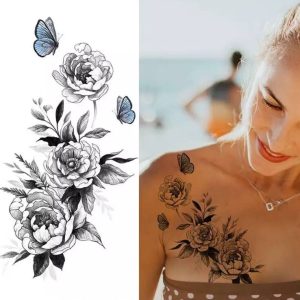 Тимчасовий тату водостійкий 3D великий Метелики з квітами BK-062 17х9 см
