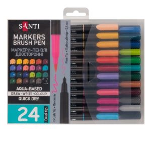 Набір маркерів двосторонніх акварельних Santi Brush Pen 391000 24 кольори Набір маркерів двосторонніх акварельних Santi Brush Pen 391000 24 кольори