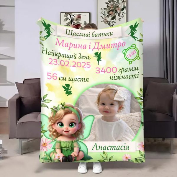 Плед 3D з метрикою Метрика для дівчинки Фея 32789 80х100 см Плед 3D з метрикою Метрика для дівчинки Фея 32789 80х100 см
