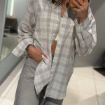 Сорочка жіноча в клітку з котону 20909 S-XL біла з сірим