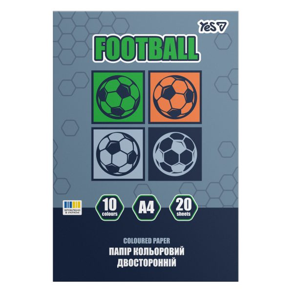 Папір кольоровий двосторонній А4 YES Football 955503 20 аркушів