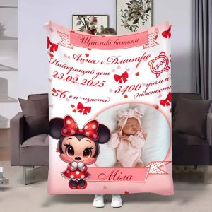 Плед 3D з метрикою Метрика для дівчинки Міккі Маус 1 фото 4439_C 17888 80х100 см Плед 3D з метрикою Метрика для дівчинки Міккі Маус 1 фото 4439_C 17888 80х100 см