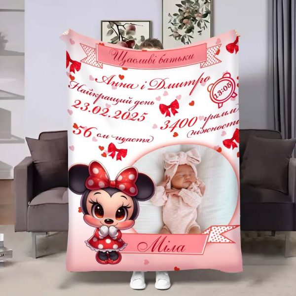 Плед 3D з метрикою Метрика для дівчинки Міккі Маус 1 фото 4439_C 17888 80х100 см Плед 3D з метрикою Метрика для дівчинки Міккі Маус 1 фото 4439_C 17888 80х100 см