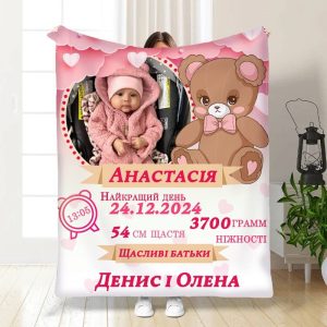 Плед 3D з метрикою Метрика для дівчинки 1 фото 3512_C 16149 80х100 см Плед 3D з метрикою Метрика для дівчинки 1 фото 3512_C 16149 80х100 см