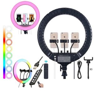 Кільцева LED лампа RGB MJ45 Ring 45 см комплектація адаптер із вбудованим кабелем, тримачі для телефону, пульт Кільцева LED лампа RGB MJ45 Ring 45 см комплектація адаптер із вбудованим кабелем, тримачі для телефону, пульт